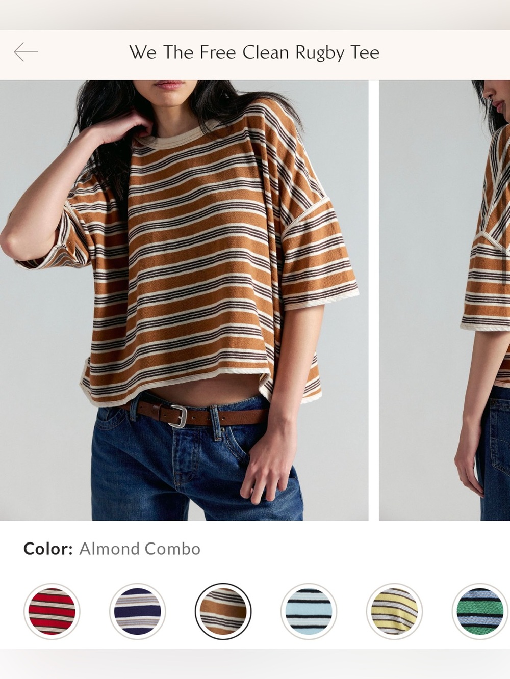NWOT Free People We The Free Clean Rugby Tee - almond combo brown - XS *IR*. - Picture 7 of 11
